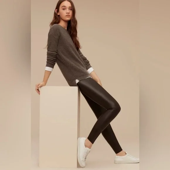 Aritzia Wilfred Free Daria Brown Vegan Leggings L - Picture 1 of 7